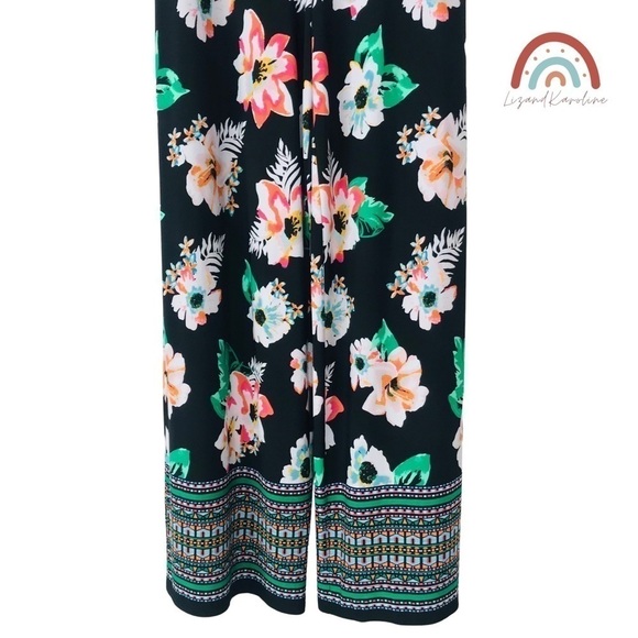 Versona High Waist Straight Wide Leg Tropical Floral Hibiscus Pants - Picture 5 of 9